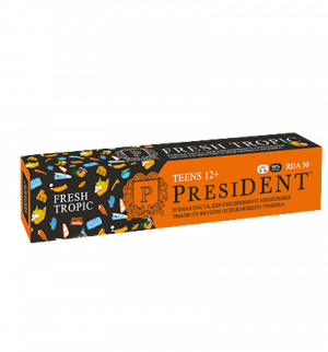 зубная паста детская PRESIDENT 12+ Fresh tropic (50 RDA) 70 г